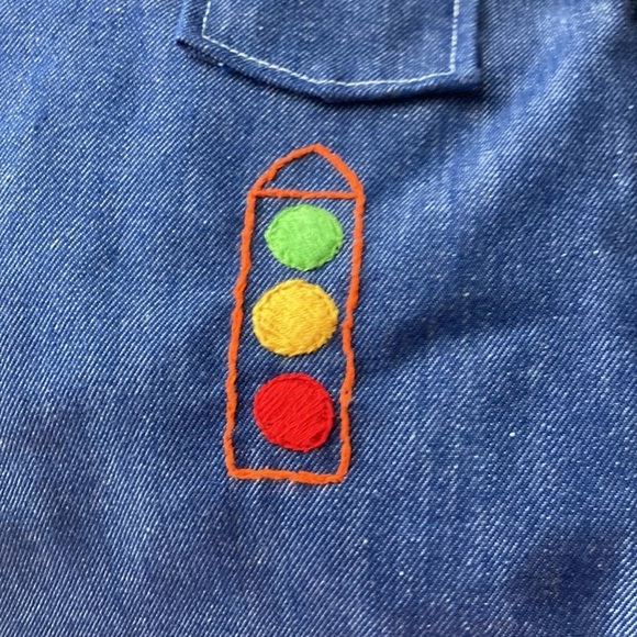 Vintage 70s Sears Toughskins Dark Denim Snap Work Shirt Embroidered Sz 6 Small - Picture 7 of 15